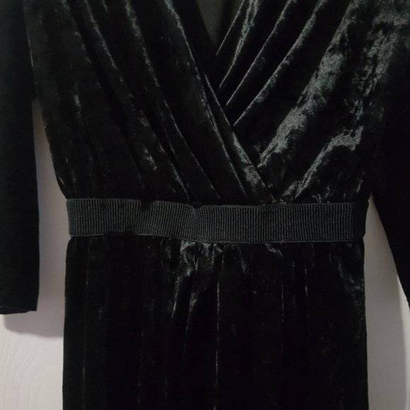 Black crushed velvet vintage midi surplice v-neck 90s dress XS-S - Picture 5 of 8